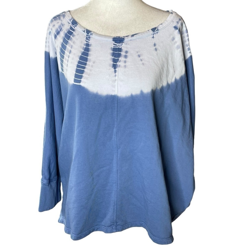 PureJill Organic Cotton Tie Dye Blue & White Cozy Sweater Size Large